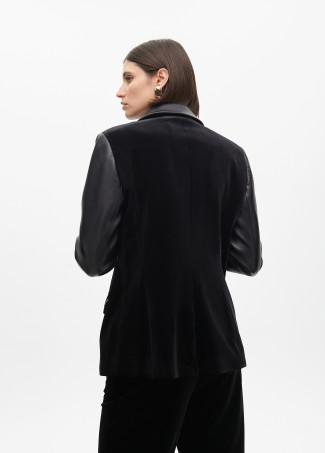 Fitted velvet blazer with faux leather details