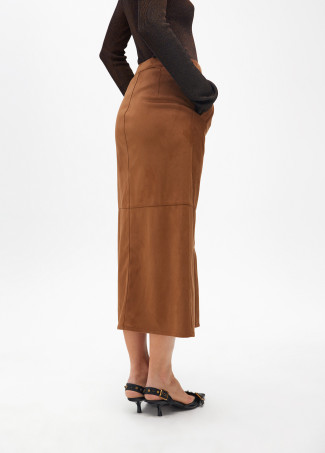 Faux suede pencil midi skirt