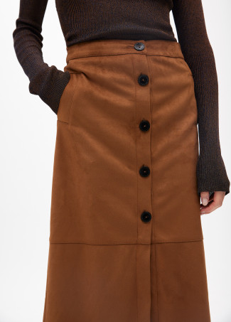 Faux suede pencil midi skirt