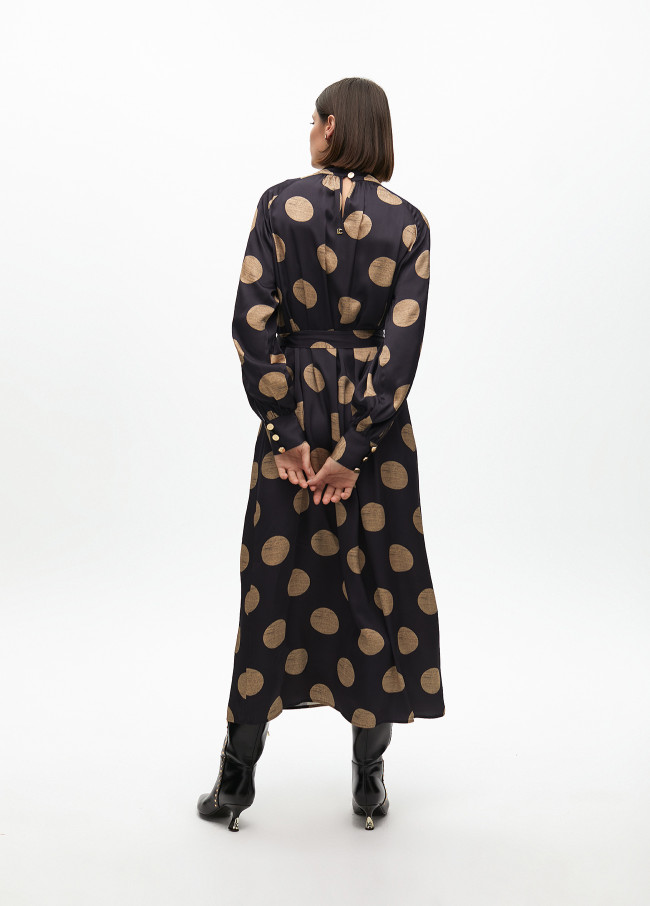 High neck polka dot puff dress