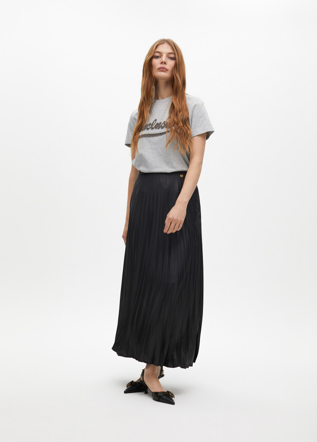 Pleated waxed-effect skirt