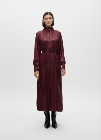 Shirt dress with waxed-effect belt