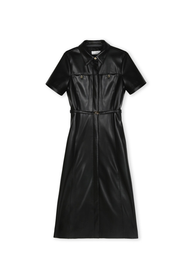 Vestido efecto piel evase cinturón