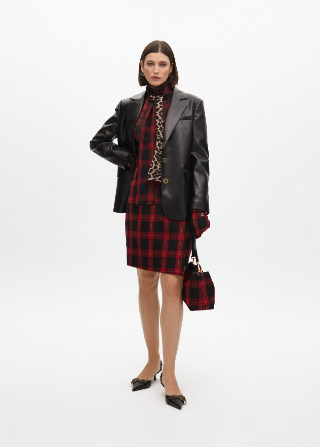 Straight fit faux leather blazer