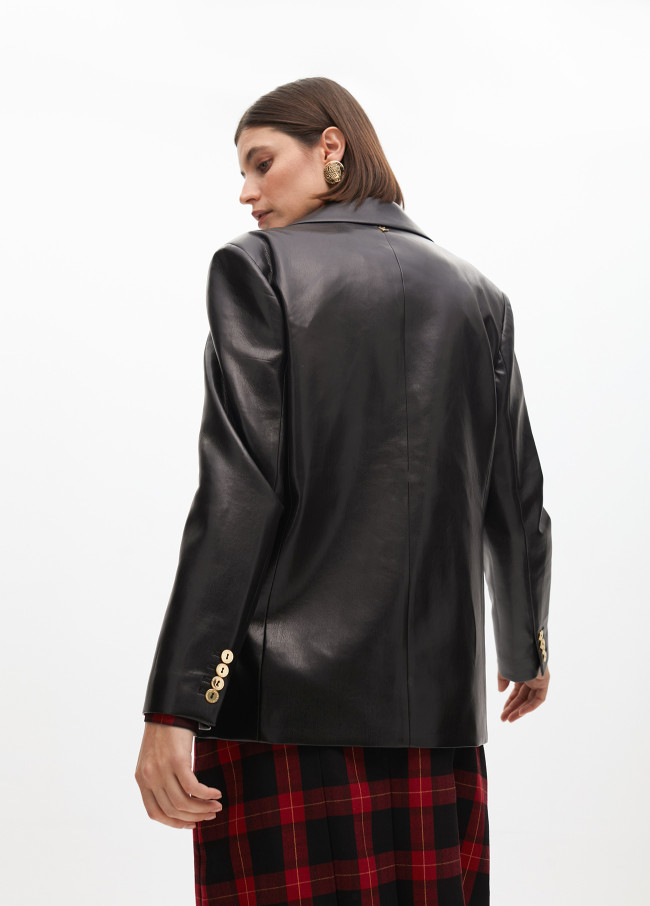 Blazer reto efeito couro