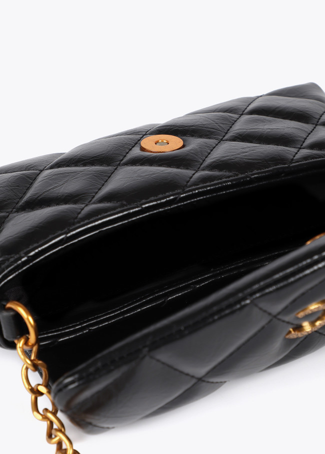 Mini quilted faux leather crossbody bag with...