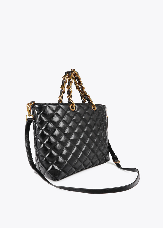 Quilted faux leather tote bag with chain strap...