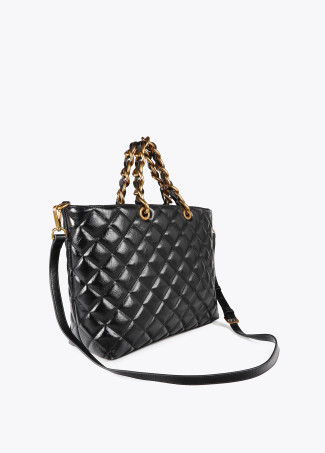 Quilted faux leather tote bag with chain strap and leopard LC