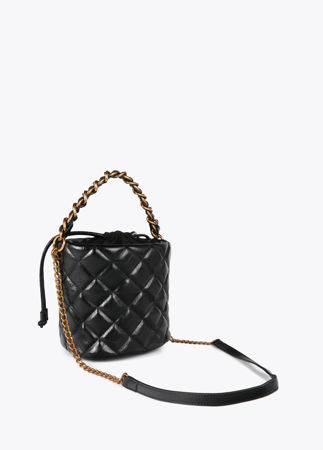 Quilted faux leather bucket bag with leopard LC...