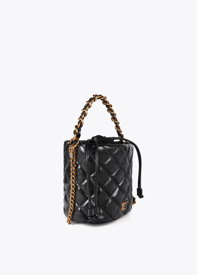 Quilted faux leather bucket bag with leopard LC...