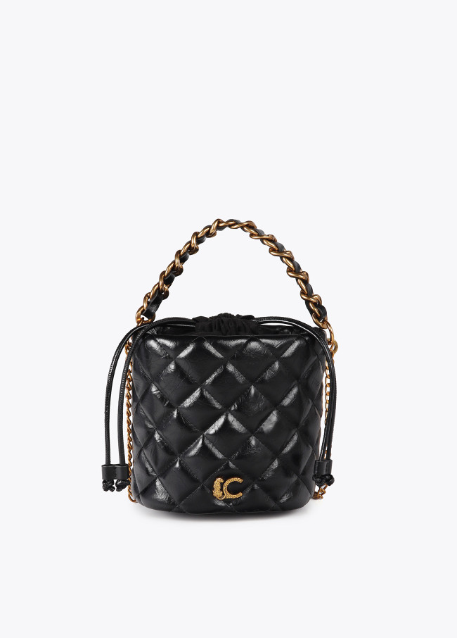 Quilted faux leather bucket bag with leopard LC...