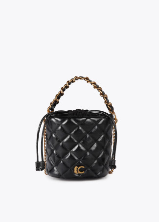 Quilted faux leather bucket bag with leopard LC logo