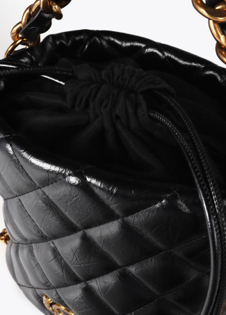 Quilted faux leather bucket bag with leopard LC logo