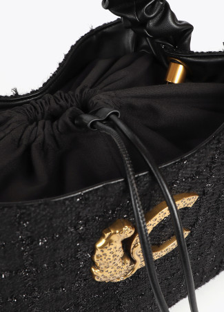 Tweed bag with gathered strap and leopard LC logo