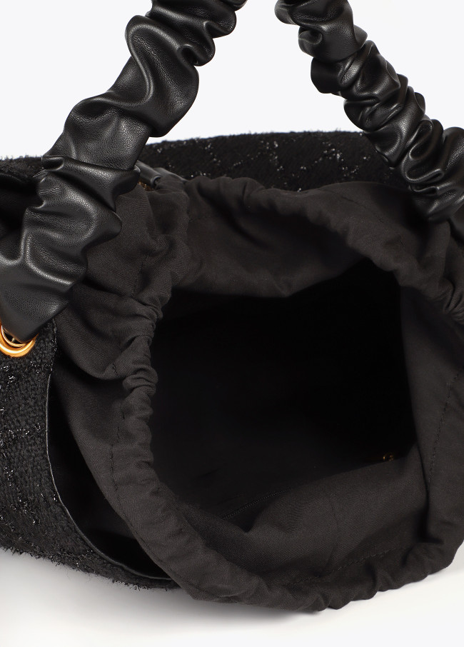 Tweed bag with gathered strap and leopard LC logo