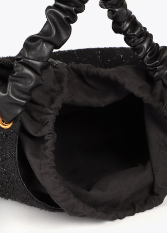 Bolso tweed asa fruncida y logo LC leopardo