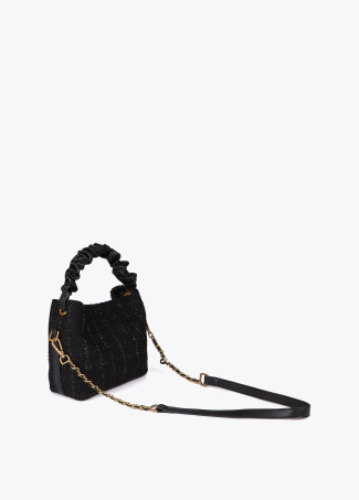 Small tweed bag with gathered strap and leopard LC logo