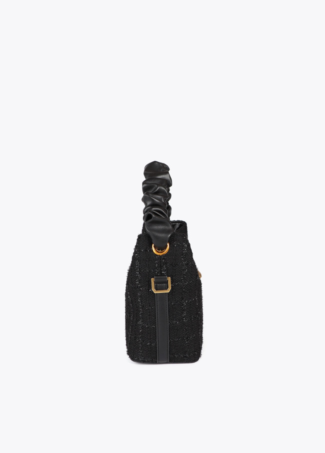 Small tweed bag with gathered strap and leopard...