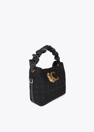 Small tweed bag with gathered strap and leopard LC logo