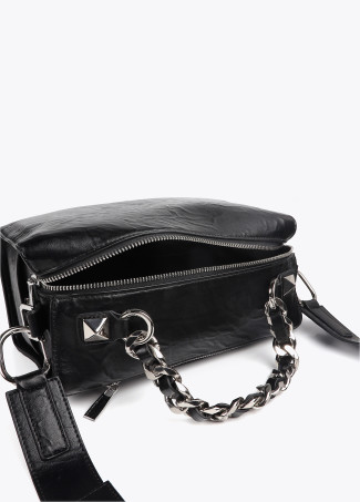 Faux leather wrinkled briefcase bag with metal details and XL studs