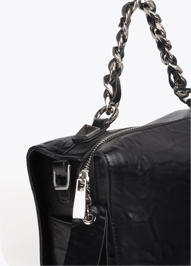 Faux leather wrinkled briefcase bag with metal...