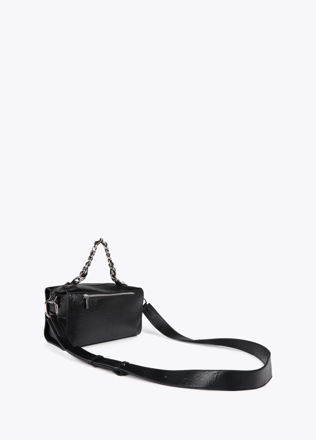 Faux leather wrinkled briefcase bag with metal...