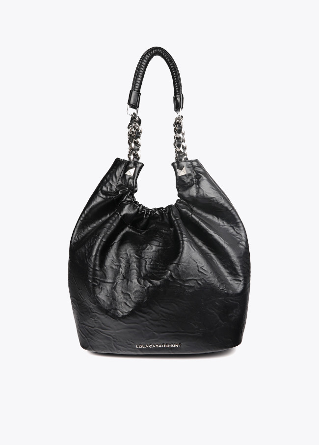 Borsa shopper effetto pelle increspata con...