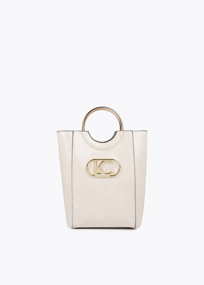 Mini faux leather tote bag with round metal...