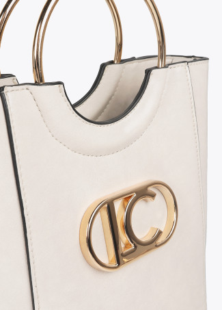 Mini faux leather tote bag with round metal strap and oval LC logo