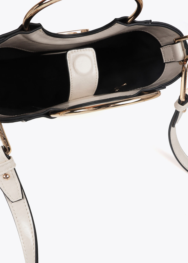 Mini faux leather tote bag with round metal...