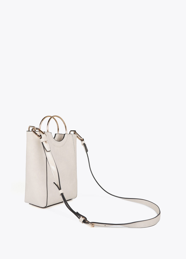 Mini faux leather tote bag with round metal...