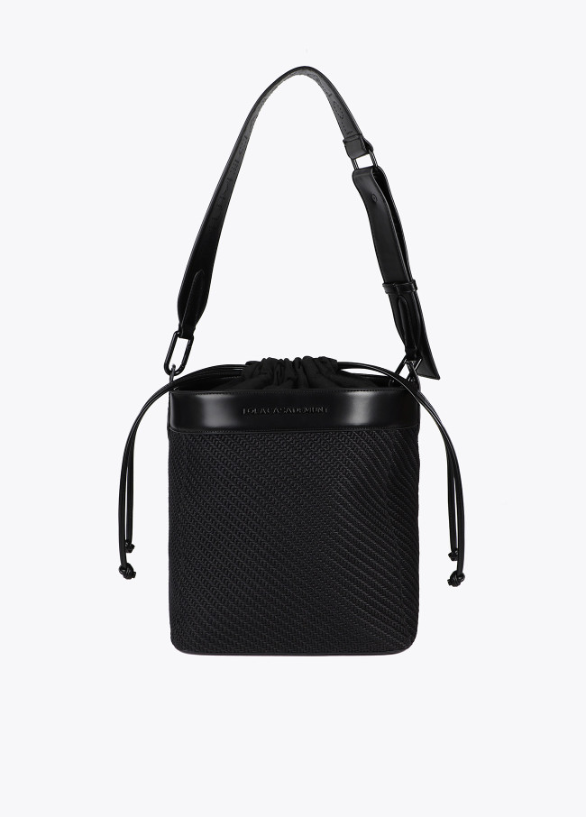 Bucket bag in contrast fabric and faux leather