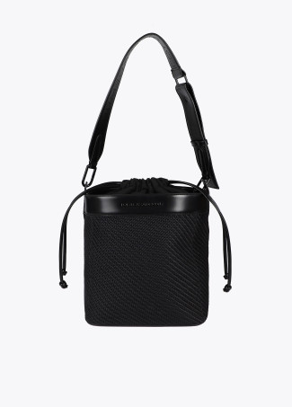 Borsa Hobo Combinata in Tessuto e Effetto Pelle
