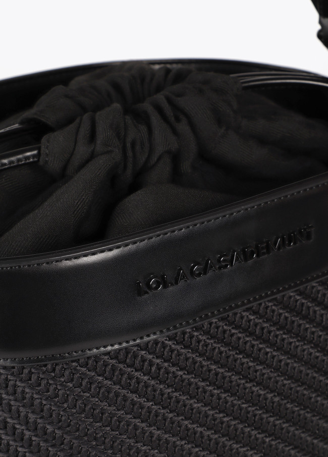 Borsa Hobo Combinata in Tessuto e Effetto Pelle