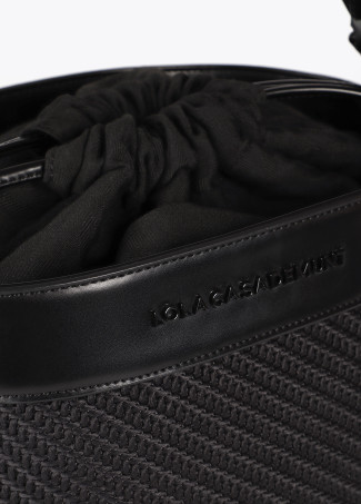 Borsa Hobo Combinata in Tessuto e Effetto Pelle