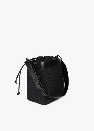 Borsa Hobo Combinata in Tessuto e Effetto Pelle