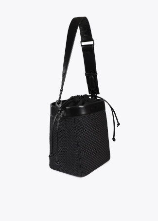 Borsa Hobo Combinata in Tessuto e Effetto Pelle