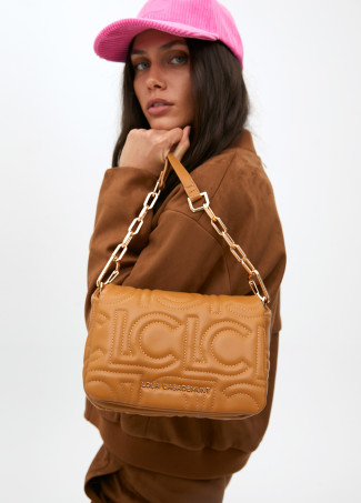 Bolsa Transversal Acolchoada com Logotipo em Efeito Pele com Alça Mista de Corrente