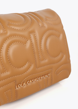 Bolsa Transversal Acolchoada com Logotipo em Efeito Pele com Alça Mista de Corrente