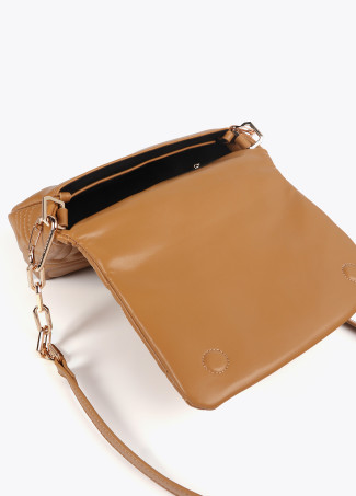 Bolsa Transversal Acolchoada com Logotipo em Efeito Pele com Alça Mista de Corrente
