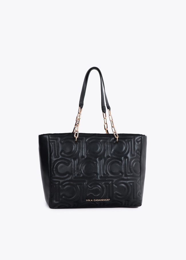 Quilted faux leather logo tote bag with mixed...