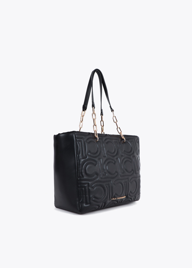 Quilted faux leather logo tote bag with mixed...