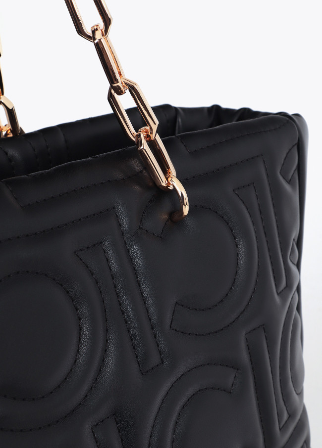 Quilted faux leather logo tote bag with mixed...