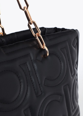 Quilted faux leather logo tote bag with mixed chain strap