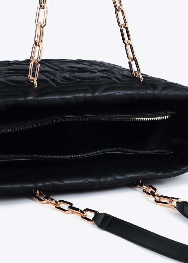 Quilted faux leather logo tote bag with mixed...