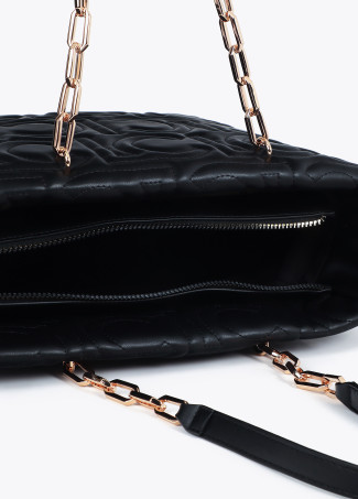 Quilted faux leather logo tote bag with mixed chain strap