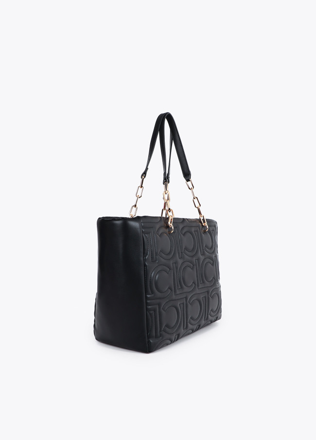 Quilted faux leather logo tote bag with mixed...
