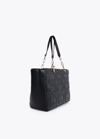 Quilted faux leather logo tote bag with mixed chain strap