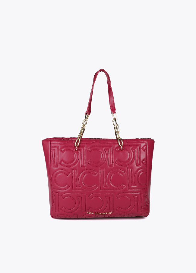 Quilted faux leather logo tote bag with mixed...