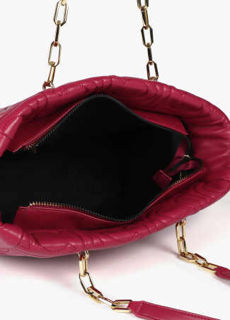 Shopper matelassé logotypé en simili cuir avec anse chaîne